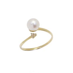 Anel Solit�rio P�rola e Brilhantes em ouro 18 Kilates - 25014